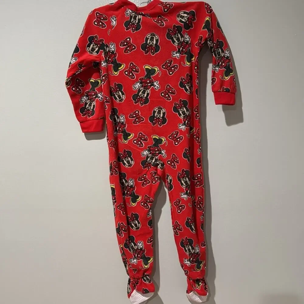 Disney Girls Junior Minnie Footed Pajamas New with Tags Xmas Red Cozy